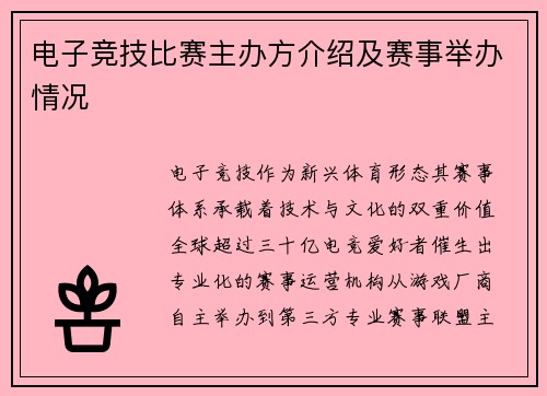 电子竞技比赛主办方介绍及赛事举办情况